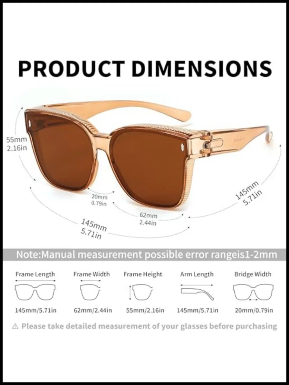 Polarized Fit Over Sunglasses Oversized Square Shades TR90 Frame